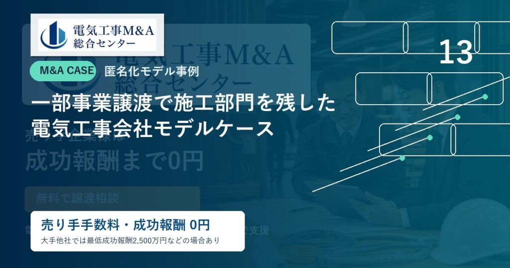 一部事業譲渡で施工部門を残した電気工事会社モデルケースのアイキャッチ画像