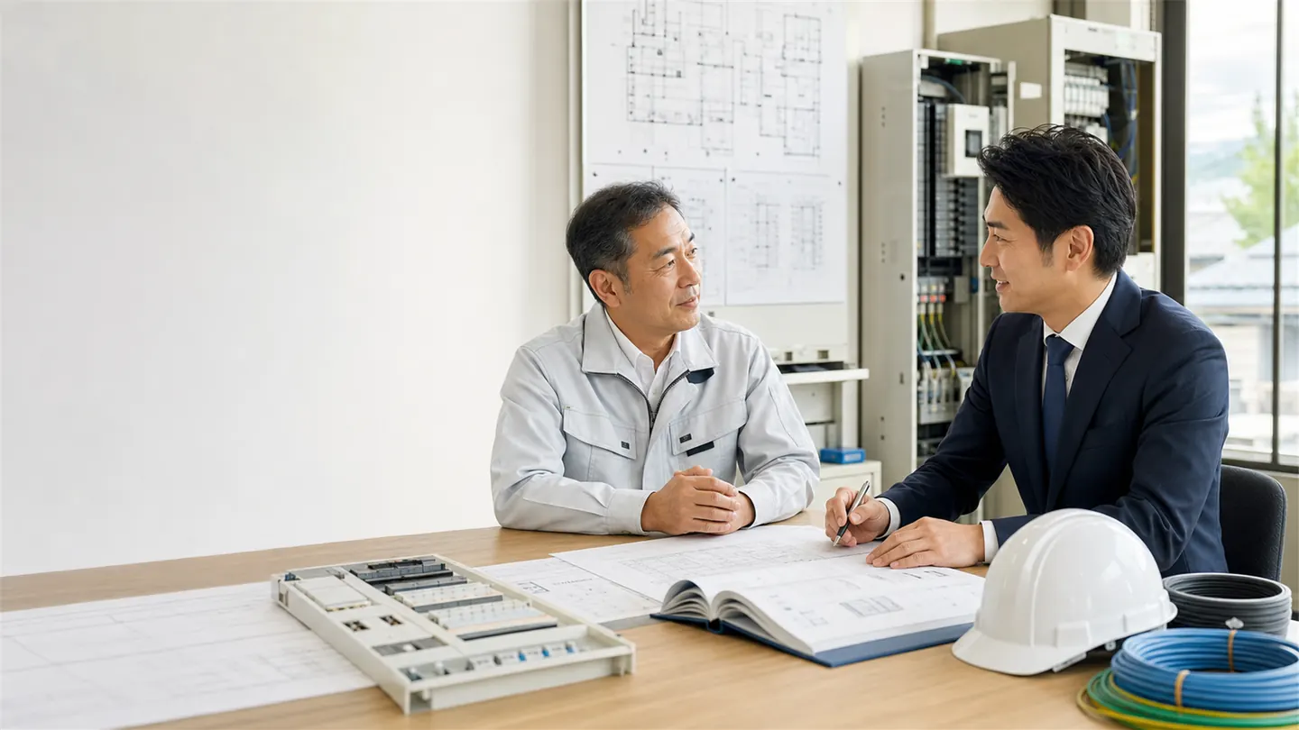 電気工事会社の承継について打ち合わせる様子